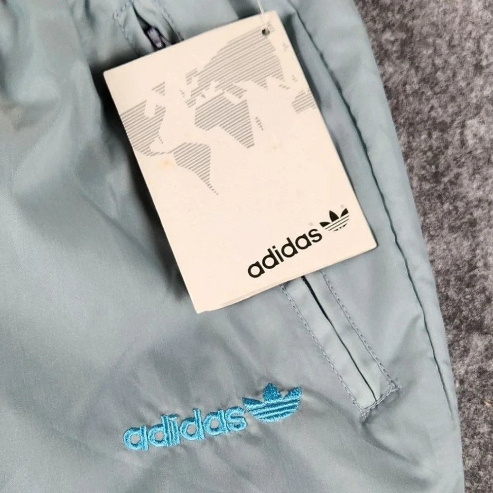 VTG NWT 80s 90 Adidas One World Track Pants Men L Blue Trefoil Nylon Windbreaker